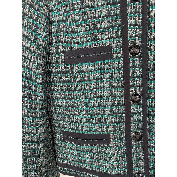 J Crew Blazer Women Tweed Fanfare Peackock Green Wool Blend Lined Metal Button s - Picture 3 of 9